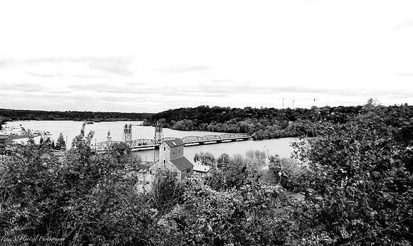 Stillwater bridge in fall b&w